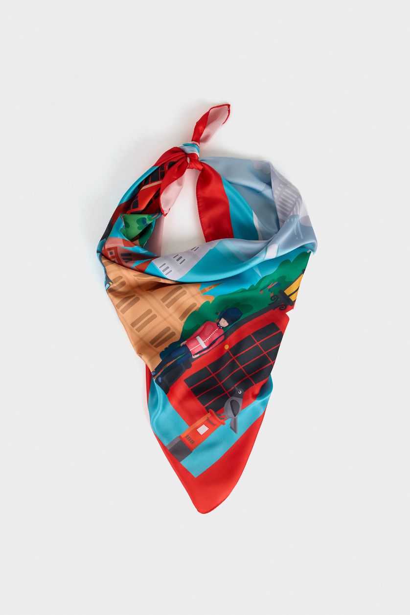 Kadın Mavi Kadın Londra Temalı Fular