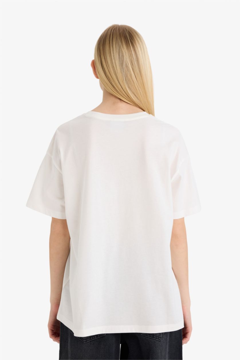 Женщины Кремовый Футболка Looney Tunes оверсайз с принтом и коротким рукавом