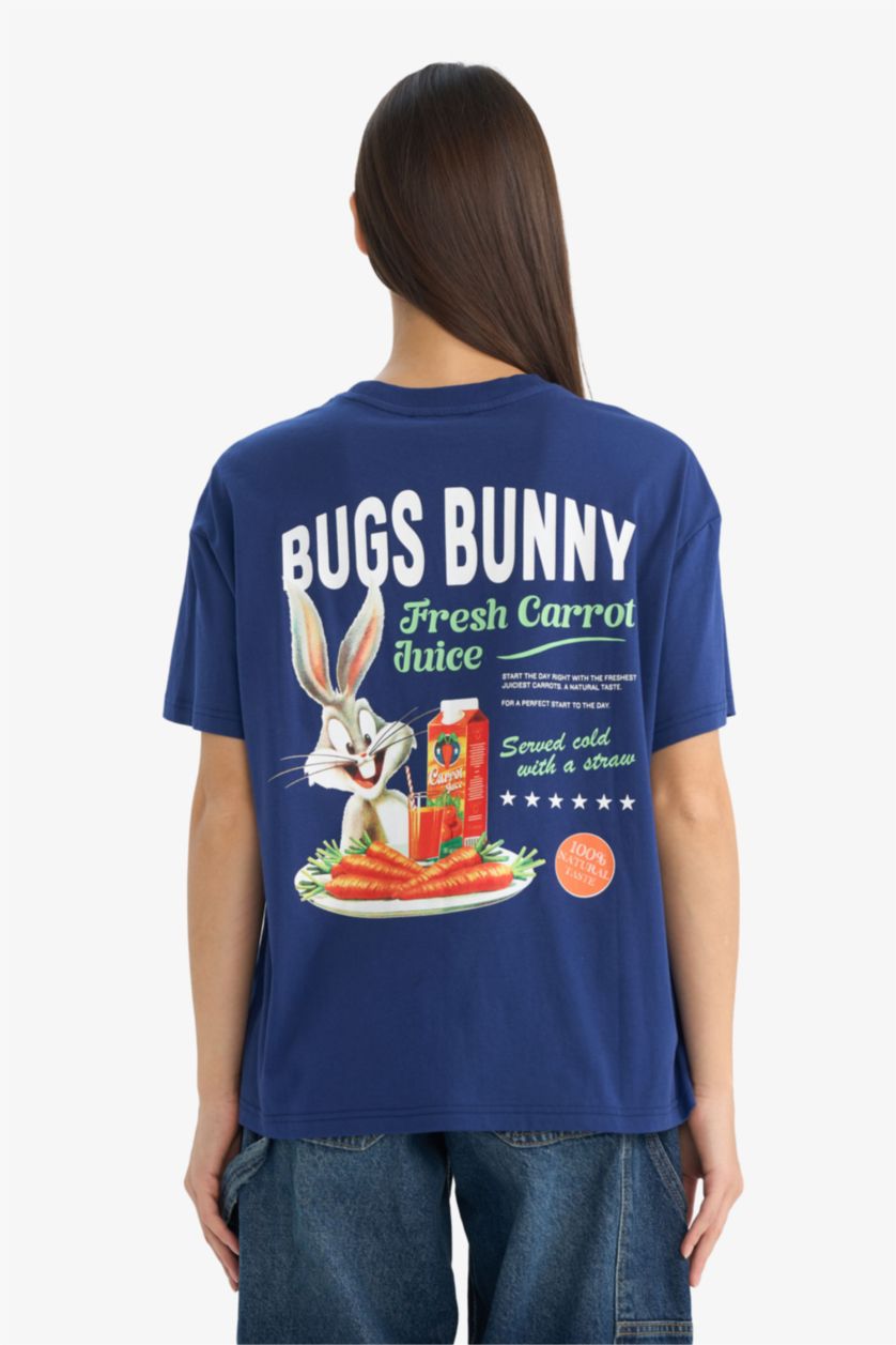 حريمي نيلي تيشيرت نص كم اوفر سايز من لوني تونز