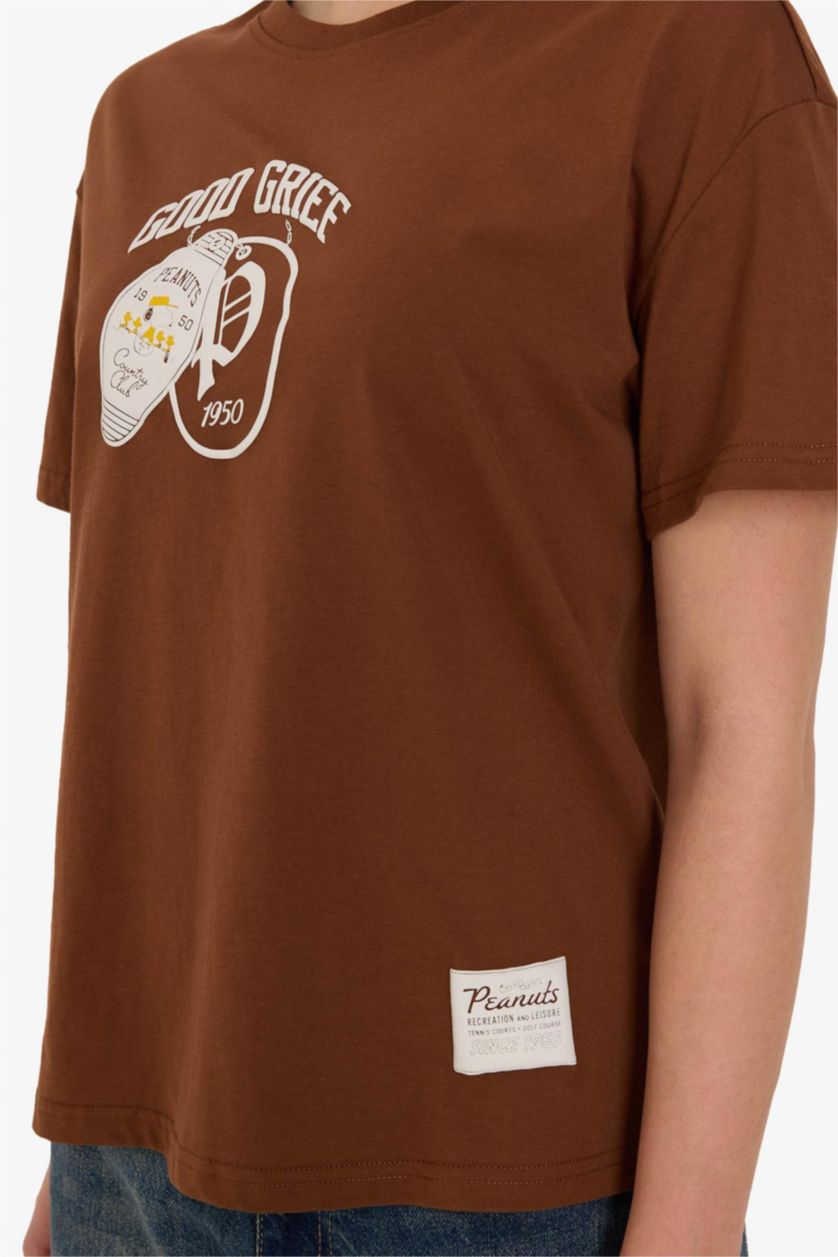 WOMAN Brown Snoopy Oversize Fit Crew Neck Printed T-Shirt