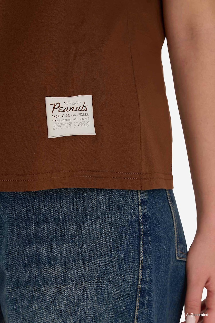 WOMAN Brown Snoopy Crew Neck Printed Oversize T-Shirt
