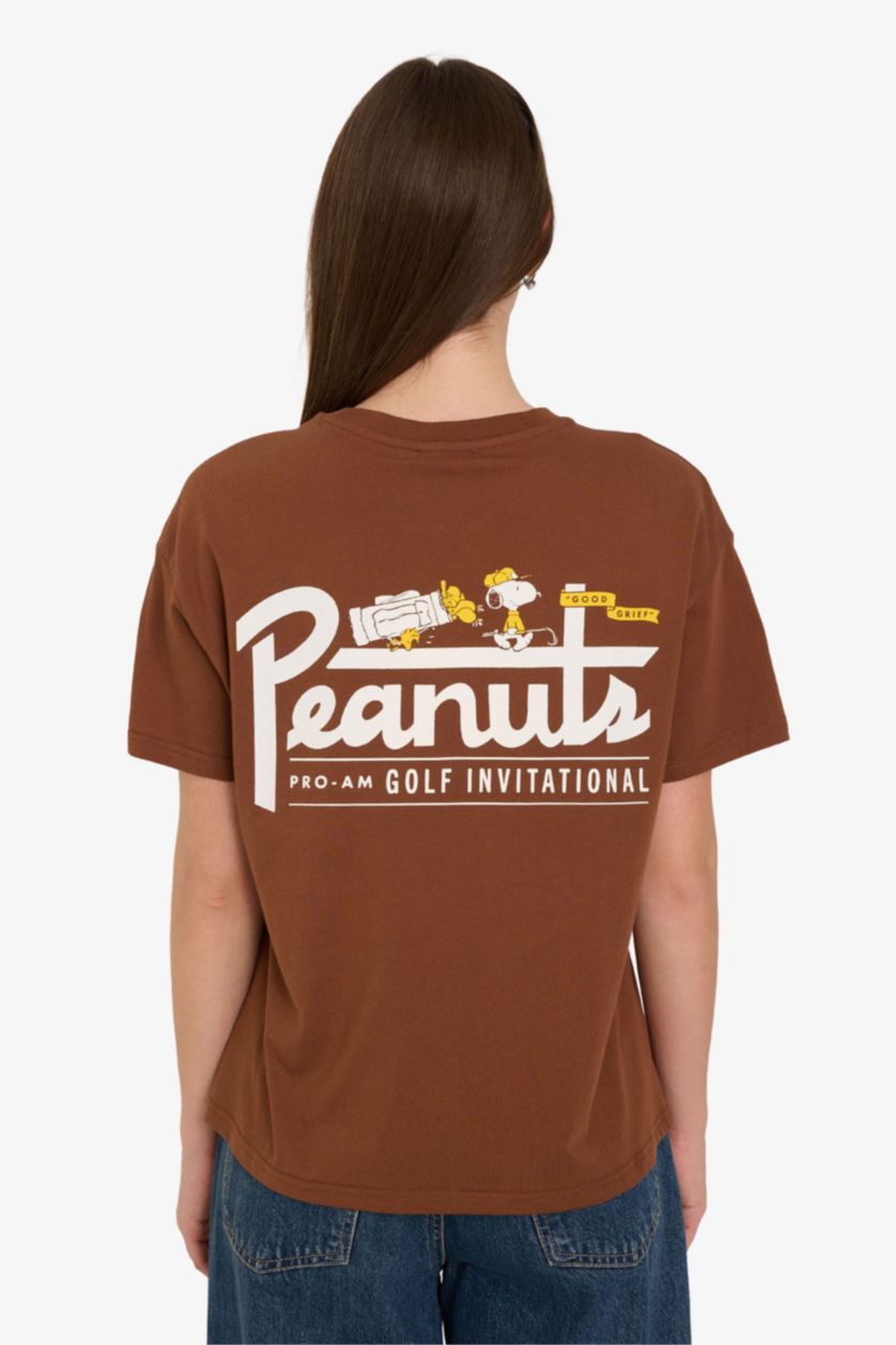 WOMAN Brown Snoopy Oversize Fit Crew Neck Printed T-Shirt