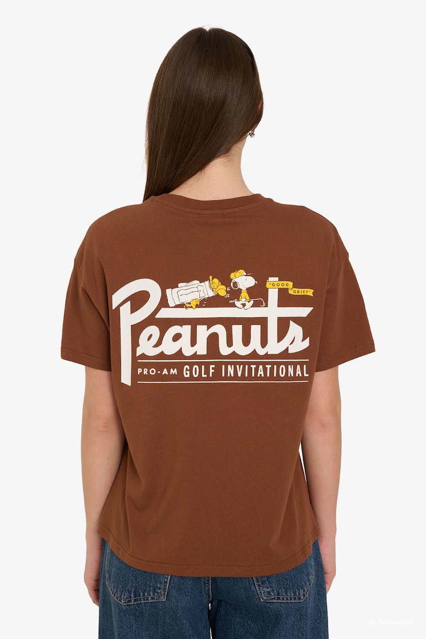 WOMAN Brown Snoopy Crew Neck Printed Oversize T-Shirt