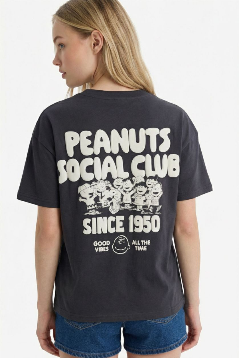 WOMAN Anthracite Oversize Fit Snoopy Print Short Sleeves T-shirt