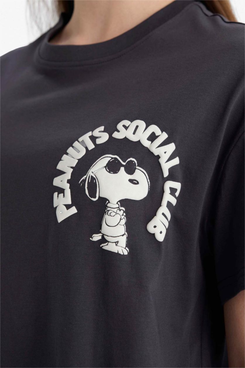WOMAN Anthracite Oversize Fit Snoopy Print Short Sleeves T-shirt