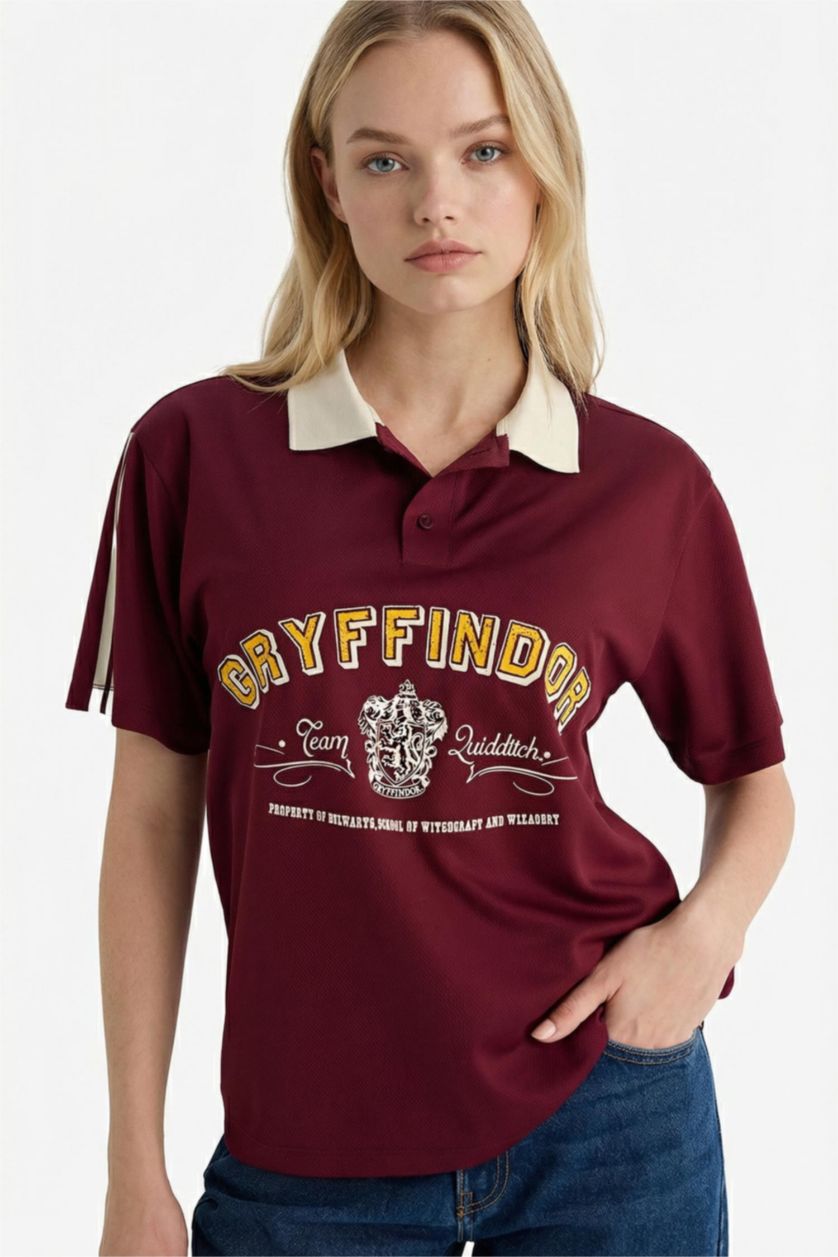 Woman Bordeaux Oversize Fit Harry Potter Short Sleeves T-shirt