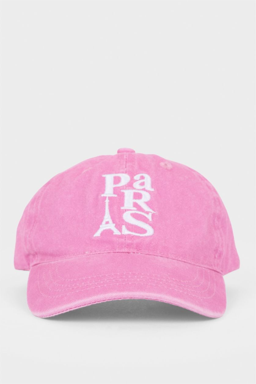 Kız Çocuk - Genç Kız Açık Pembe Nakışlı Pamuklu Cap Şapka Kız Çocuk