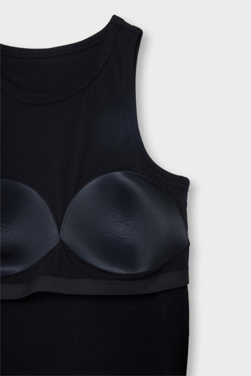 WOMAN Black Slim Fit Basic Camisole Halter Collar Tank Top