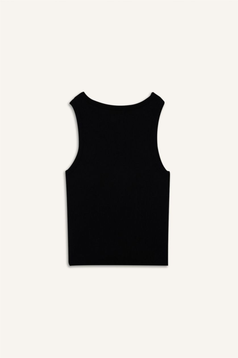 WOMAN Black Slim Fit Basic Camisole Halter Collar Tank Top
