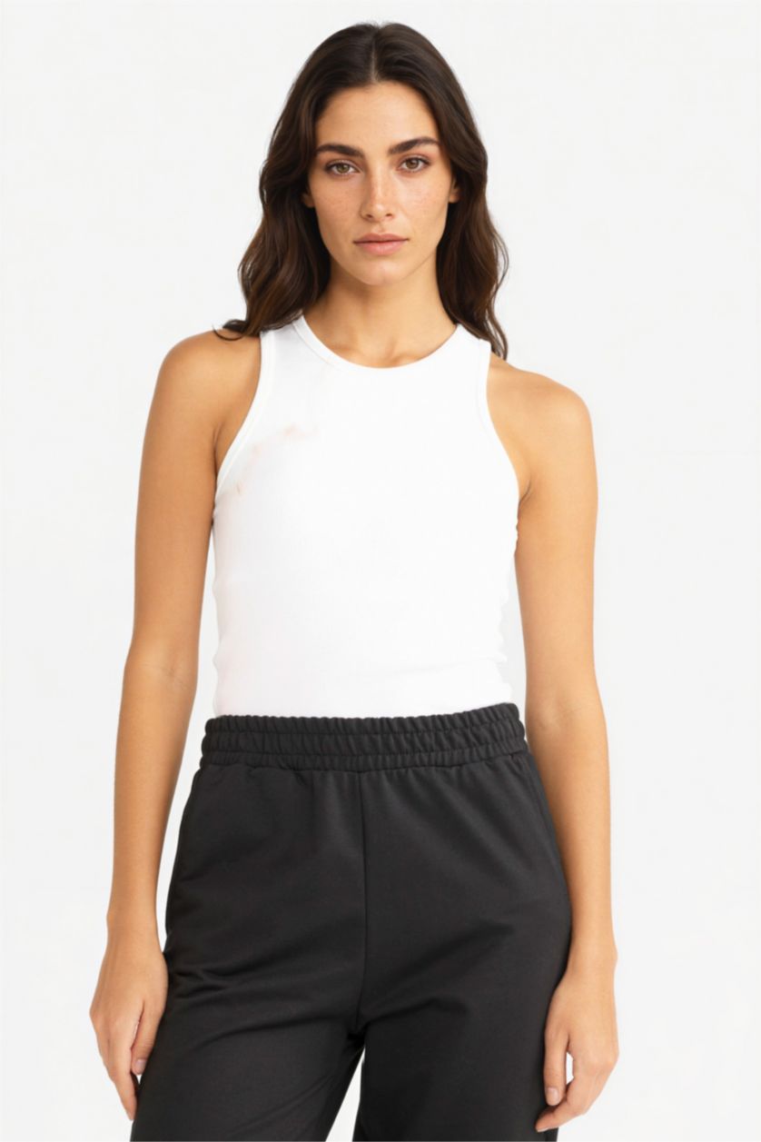 WOMAN Violet Beyaz Slim Fit Basic Camisole Halter Collar Tank Top