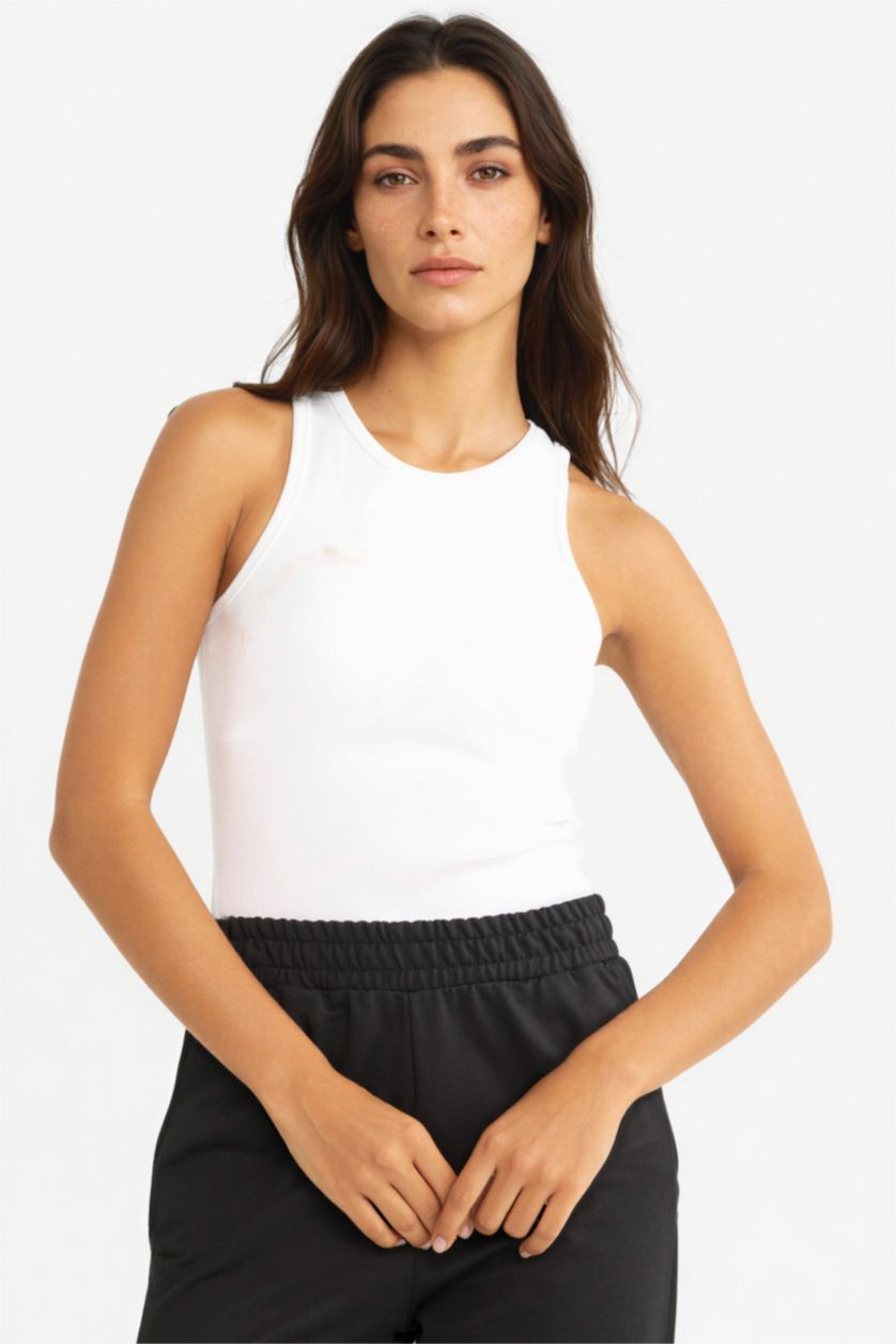 WOMAN Violet Beyaz Slim Fit Basic Camisole Halter Collar Tank Top