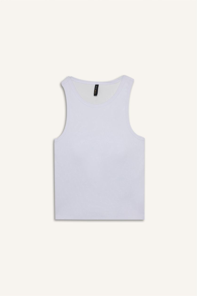 WOMAN Violet Beyaz Slim Fit Basic Camisole Halter Collar Tank Top