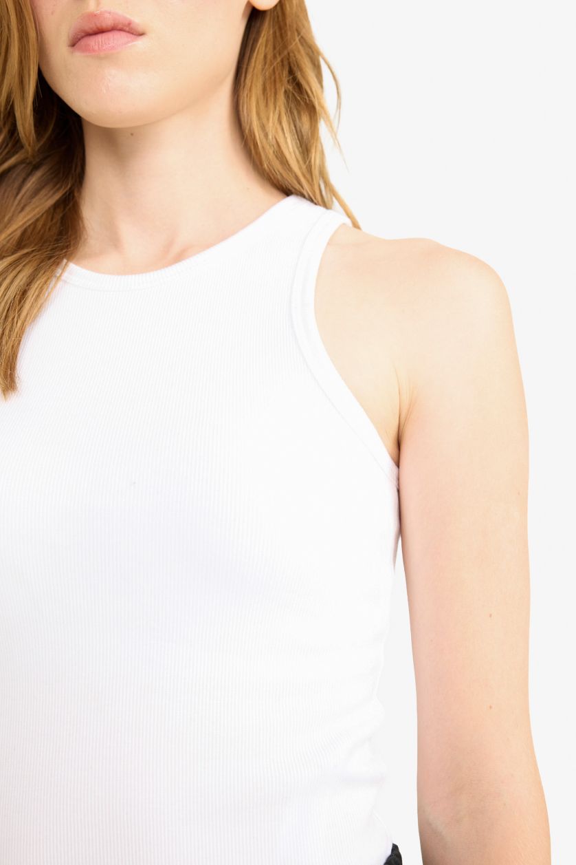 Kadın Violet Beyaz Slim Fit Dar Kesim Basic Düz Halter Yaka Fitilli Kaşkorse Pedli Atlet