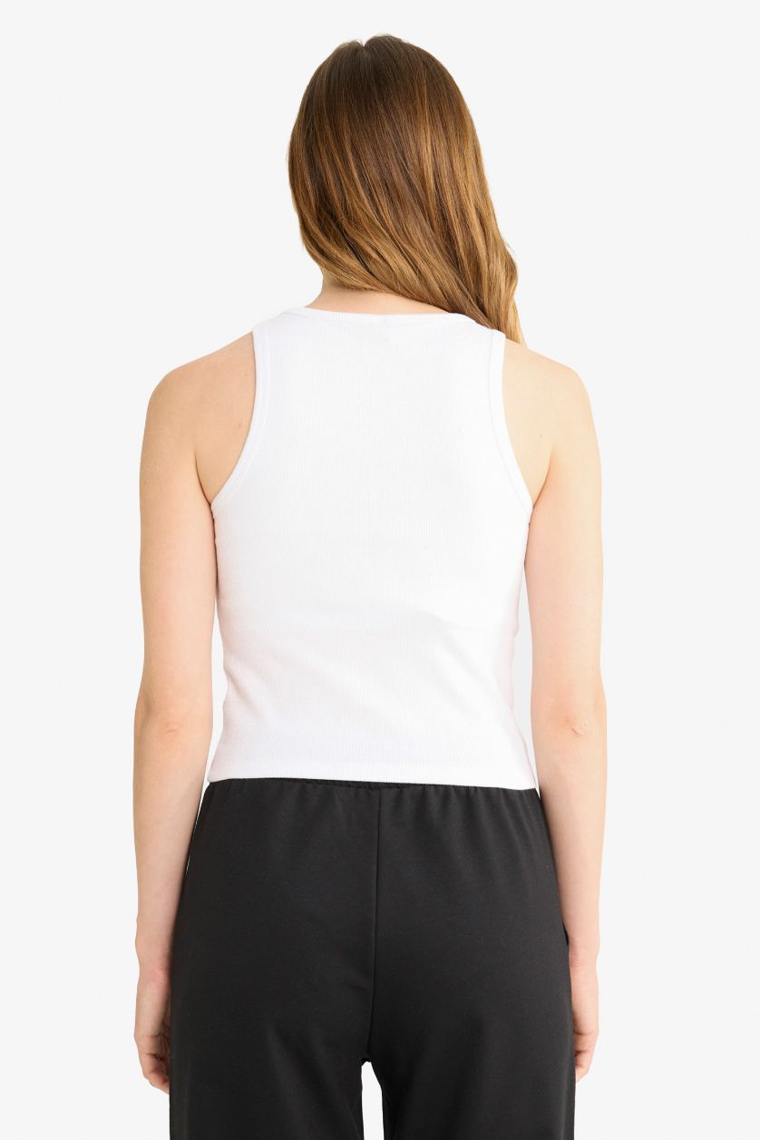 Kadın Violet Beyaz Slim Fit Dar Kesim Basic Düz Halter Yaka Fitilli Kaşkorse Pedli Atlet