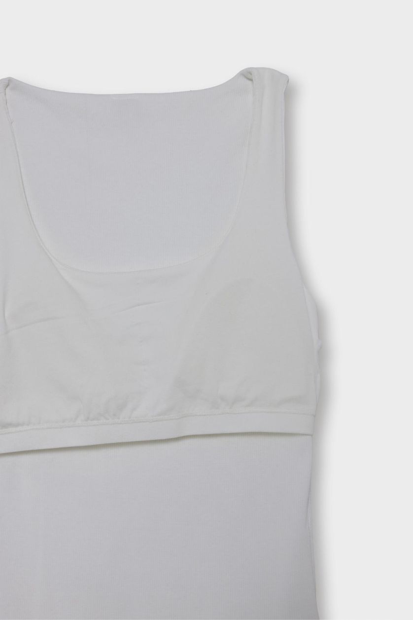 Kadın Violet Beyaz Slim Fit Dar Kesim Basic Düz Halter Yaka Fitilli Kaşkorse Pedli Atlet