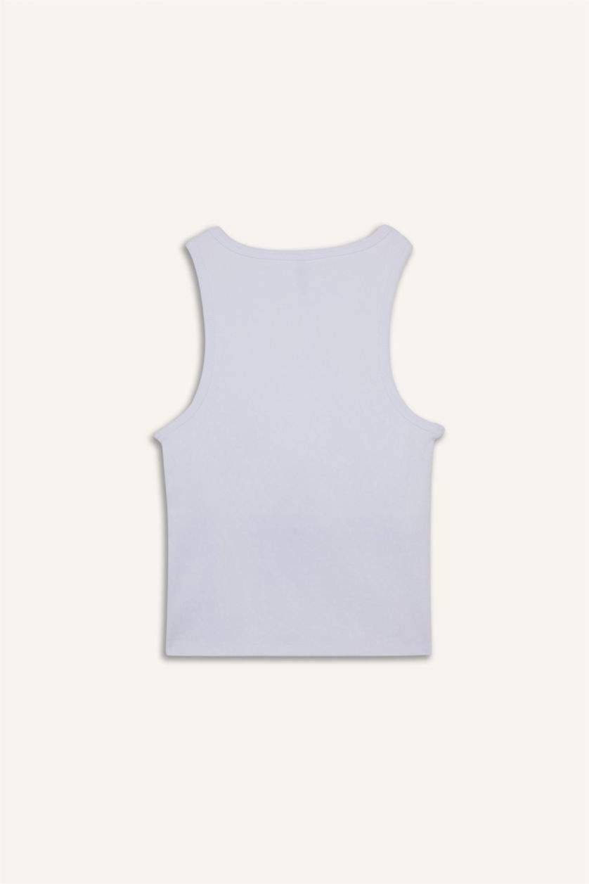 Kadın Violet Beyaz Slim Fit Dar Kesim Basic Düz Halter Yaka Fitilli Kaşkorse Pedli Atlet