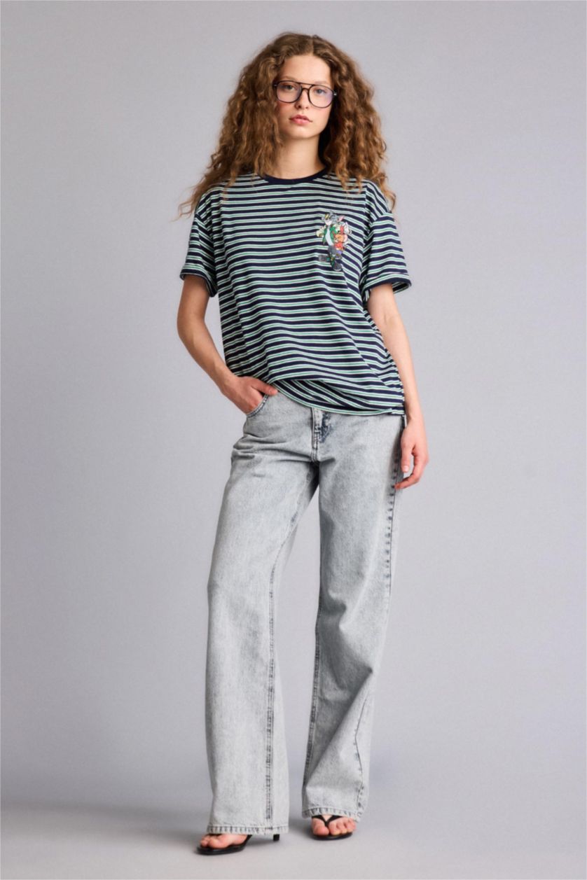 Женщины Синий Tom & Jerry Oversize ұран өрнекті қысқа жеңді футболка