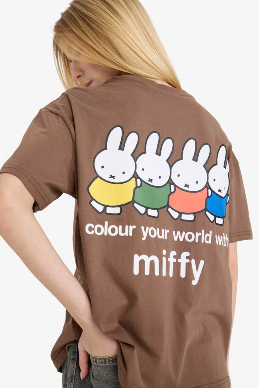 Женщины Коричневый Футболка оверсайз с принтом и коротким рукавом