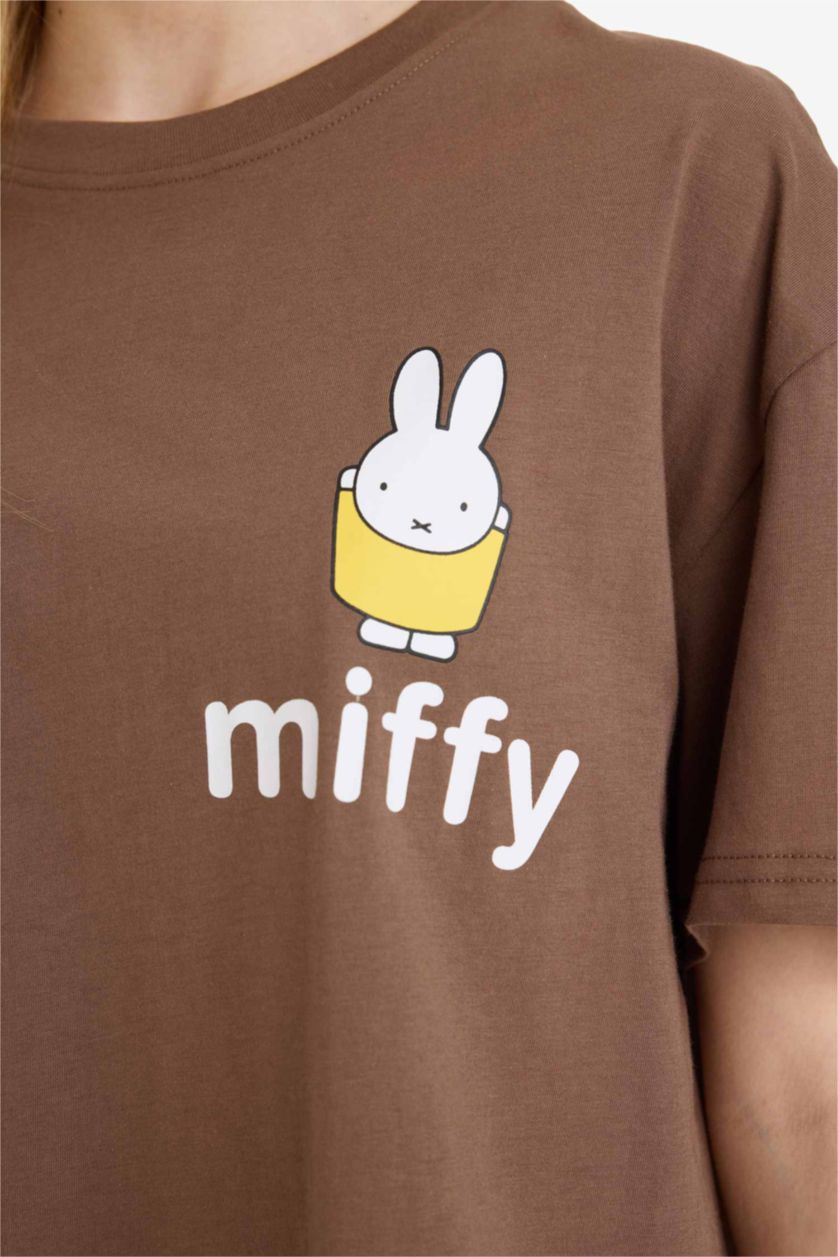 Женщины Коричневый Футболка оверсайз с принтом и коротким рукавом