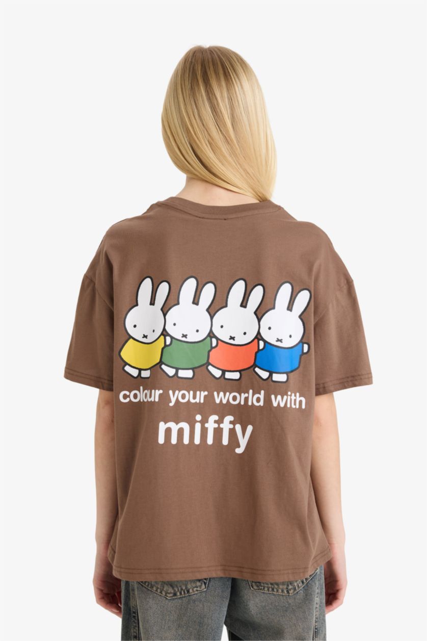 Женщины Коричневый Футболка оверсайз с принтом и коротким рукавом