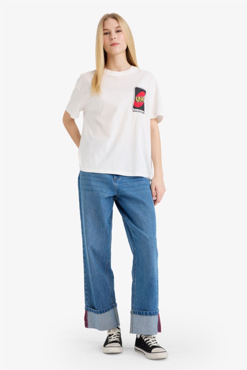 WOMAN White Oversize Fit Printed Crew Neck Short Sleeve T-shirt