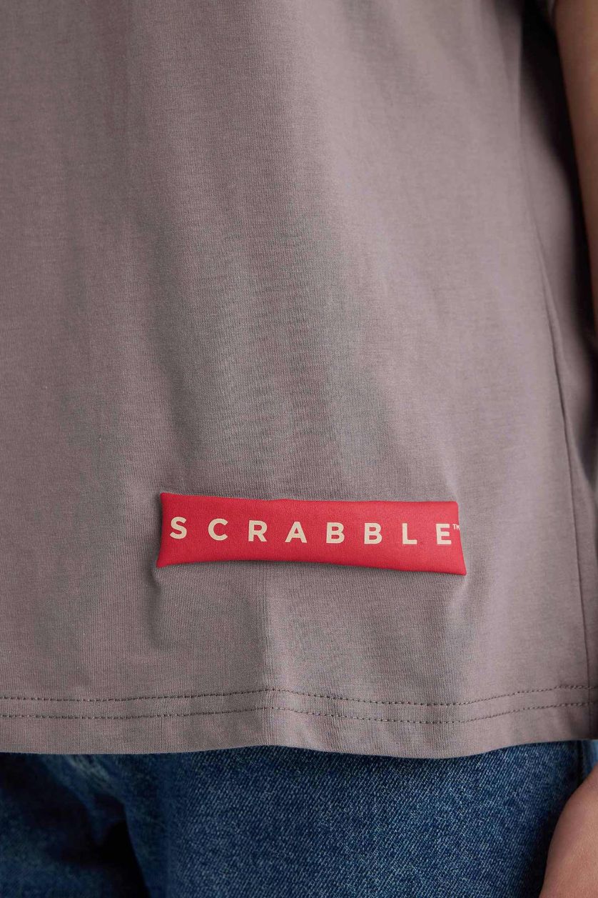 نساء رمادي داكن تيشيرت نص ردن اوفر سايز مطبوع ورقبة مستديرة