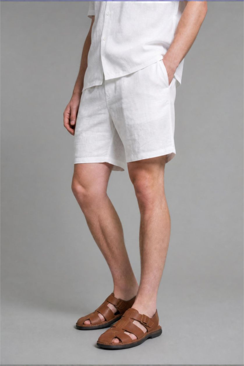 Erkek Beyaz Relaxed Fit Keten Pantolon