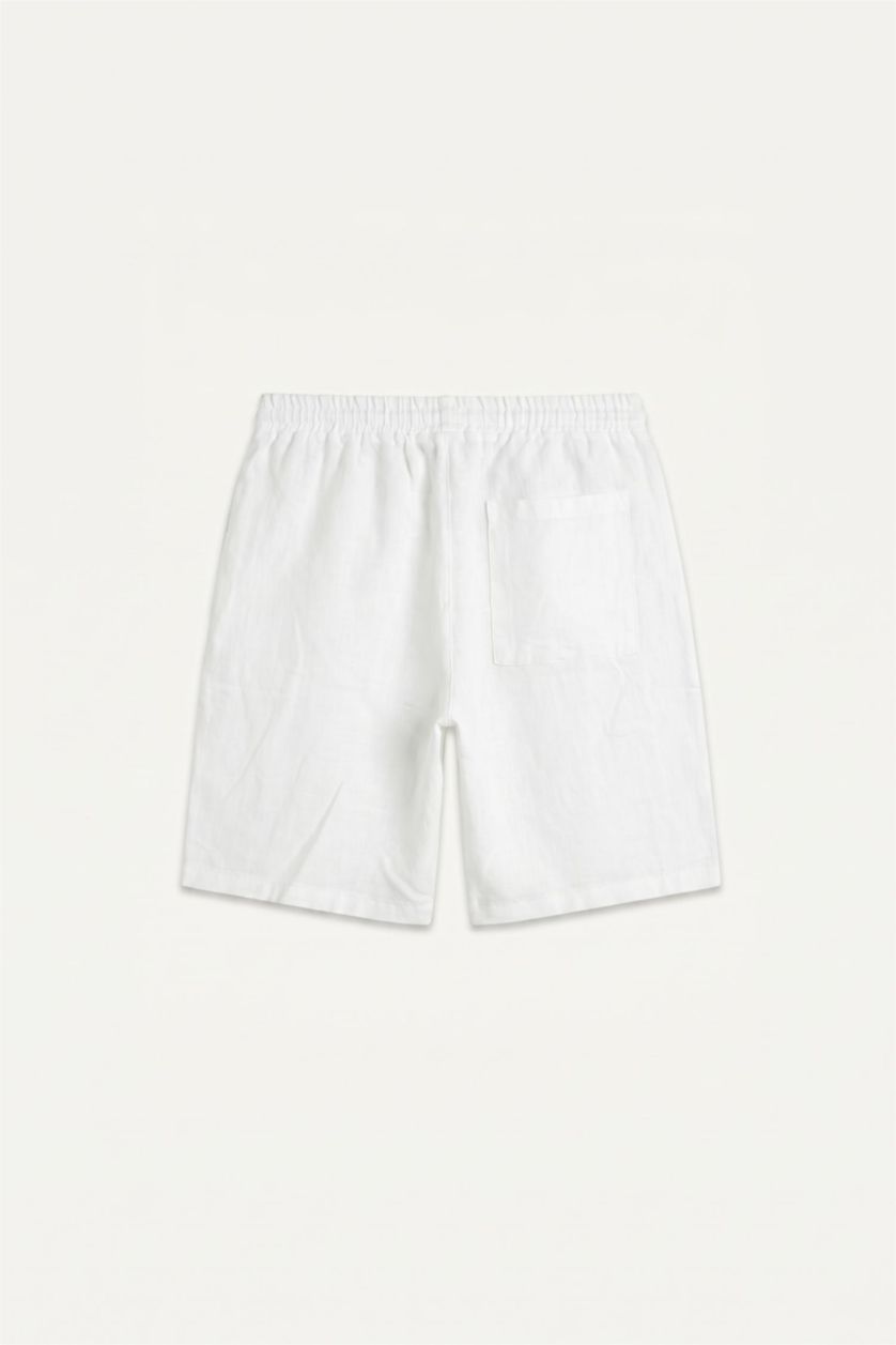 Erkek Beyaz Relaxed Fit Keten Pantolon