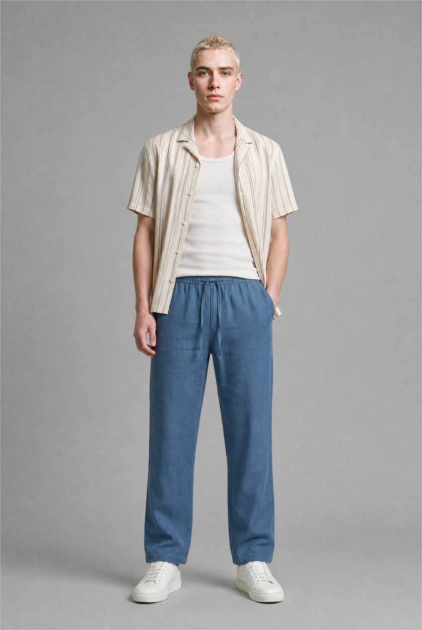 Men Indigo Wide Leg Trousers
