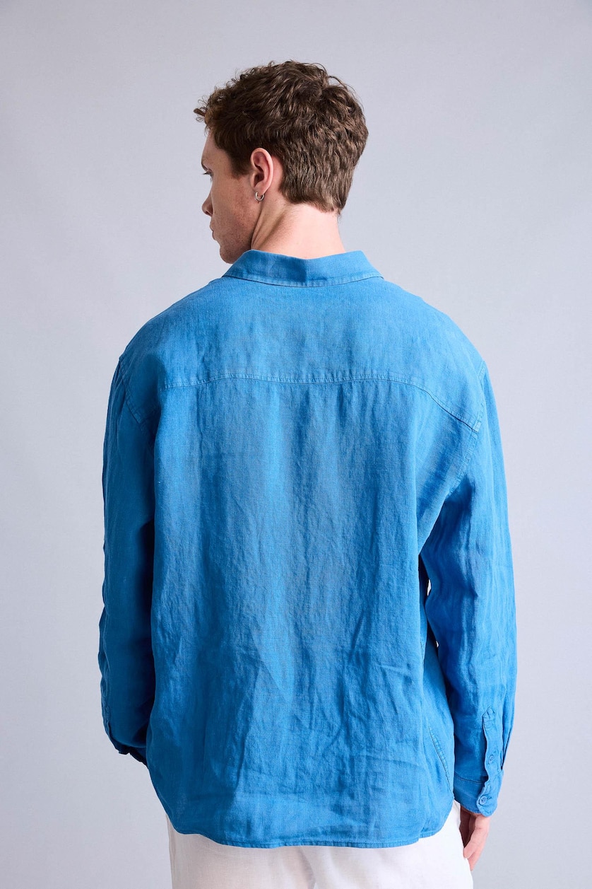 Men Royal 100% Linen Relax Fit Woven Long Sleeve Shirt
