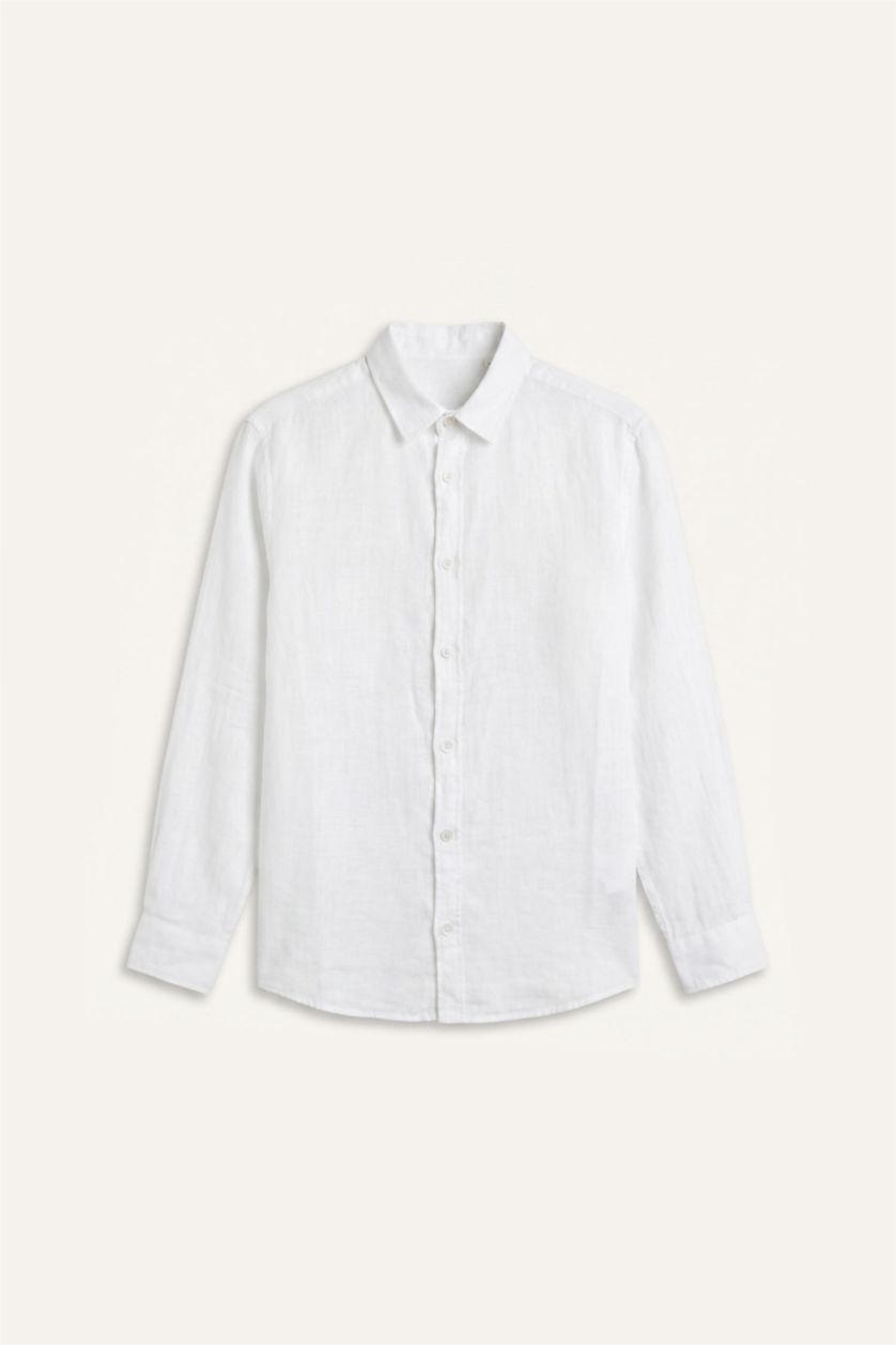Man White Relax Fit Woven Long Sleeve Shirt