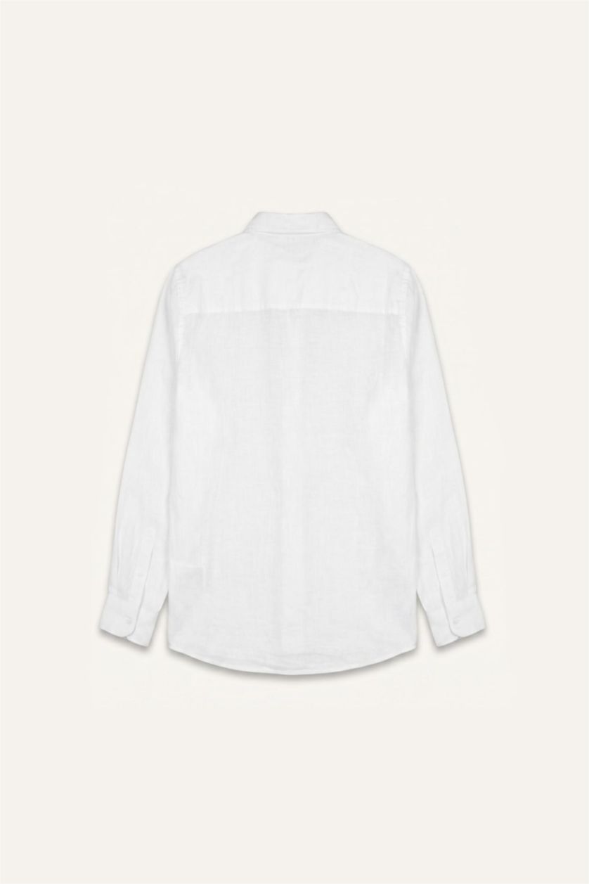 Man White Relax Fit Woven Long Sleeve Shirt