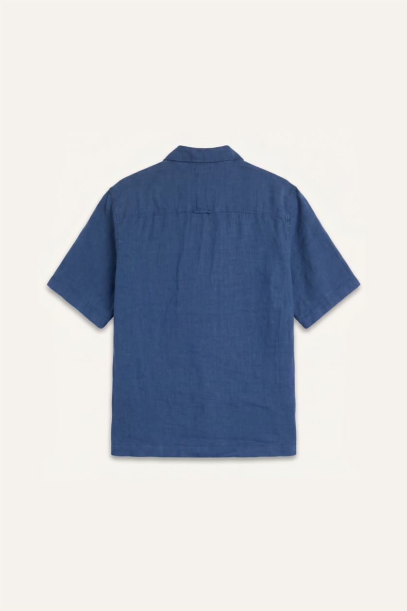 Men Indigo Relax Fit Woven Short Sleeve Shirt