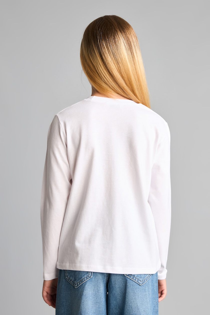 FILLES Blanc T-shirt basique à col rond et manches longues Coupe régulière pour fille