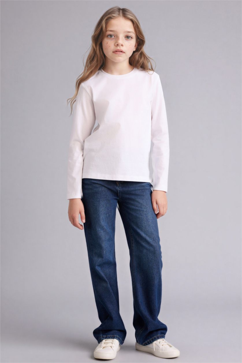 Girls & Teens White Girl Regular Fit Crew Neck Long Sleeve T-Shirt