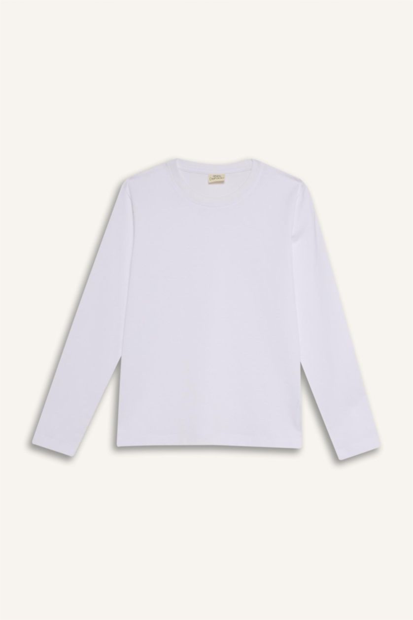 Girls & Teens White Girl Regular Fit Crew Neck Long Sleeve T-Shirt