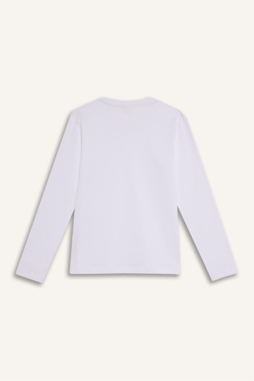 Girls & Teens White Girl Regular Fit Crew Neck Long Sleeve T-Shirt