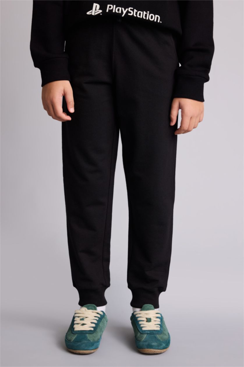 Erkek Çocuk - Genç Erkek Siyah Regular Fıt Sweatshirt Kumaşı Pantolon Erkek Çocuk