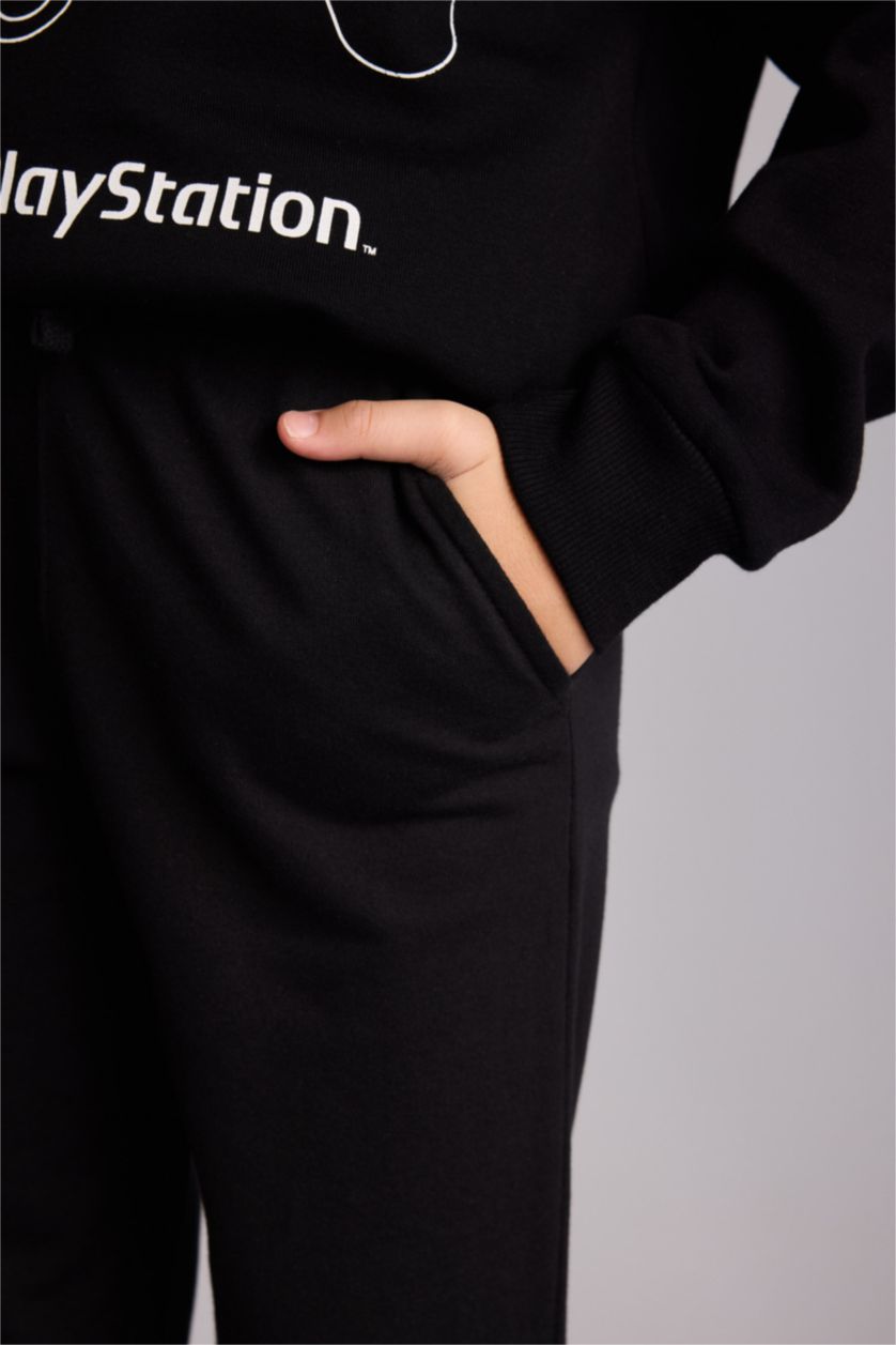 Erkek Çocuk - Genç Erkek Siyah Regular Fıt Sweatshirt Kumaşı Pantolon Erkek Çocuk