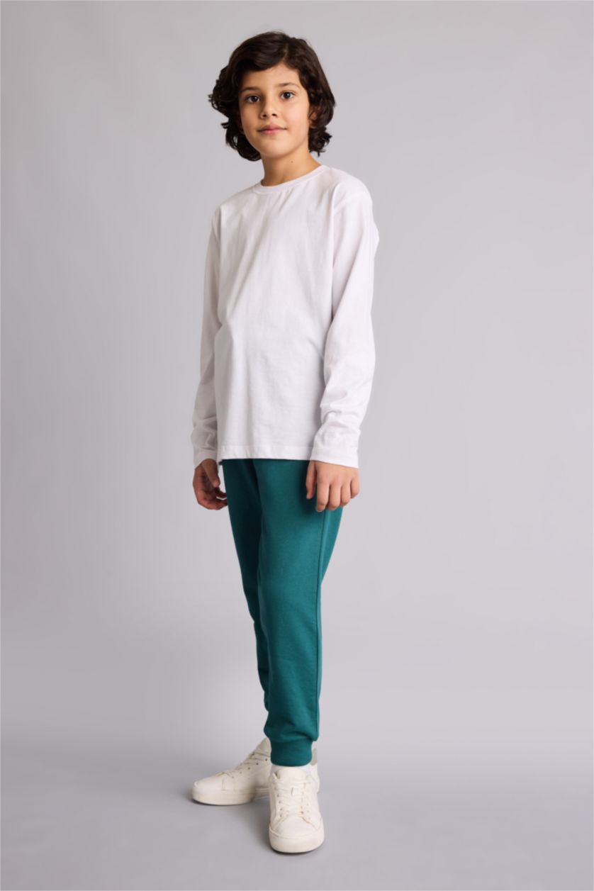 Erkek Çocuk - Genç Erkek Koyu Yeşil Regular Fıt Sweatshirt Kumaşı Pantolon Erkek Çocuk