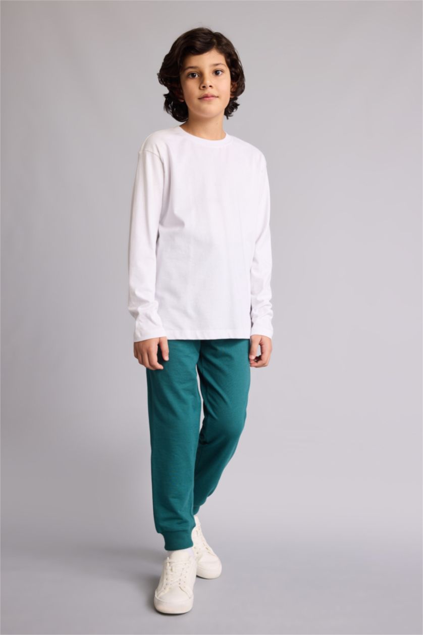 Erkek Çocuk - Genç Erkek Koyu Yeşil Regular Fıt Sweatshirt Kumaşı Pantolon Erkek Çocuk