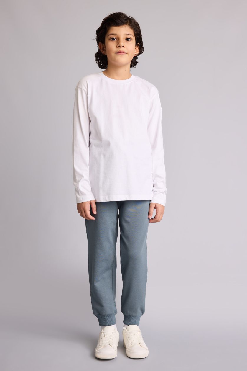 Erkek Çocuk - Genç Erkek Gri Regular Fıt Sweatshirt Kumaşı Pantolon Erkek Çocuk