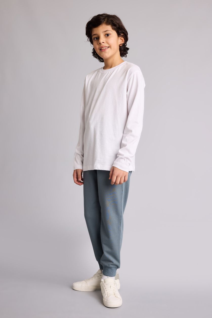 Erkek Çocuk - Genç Erkek Gri Regular Fıt Sweatshirt Kumaşı Pantolon Erkek Çocuk