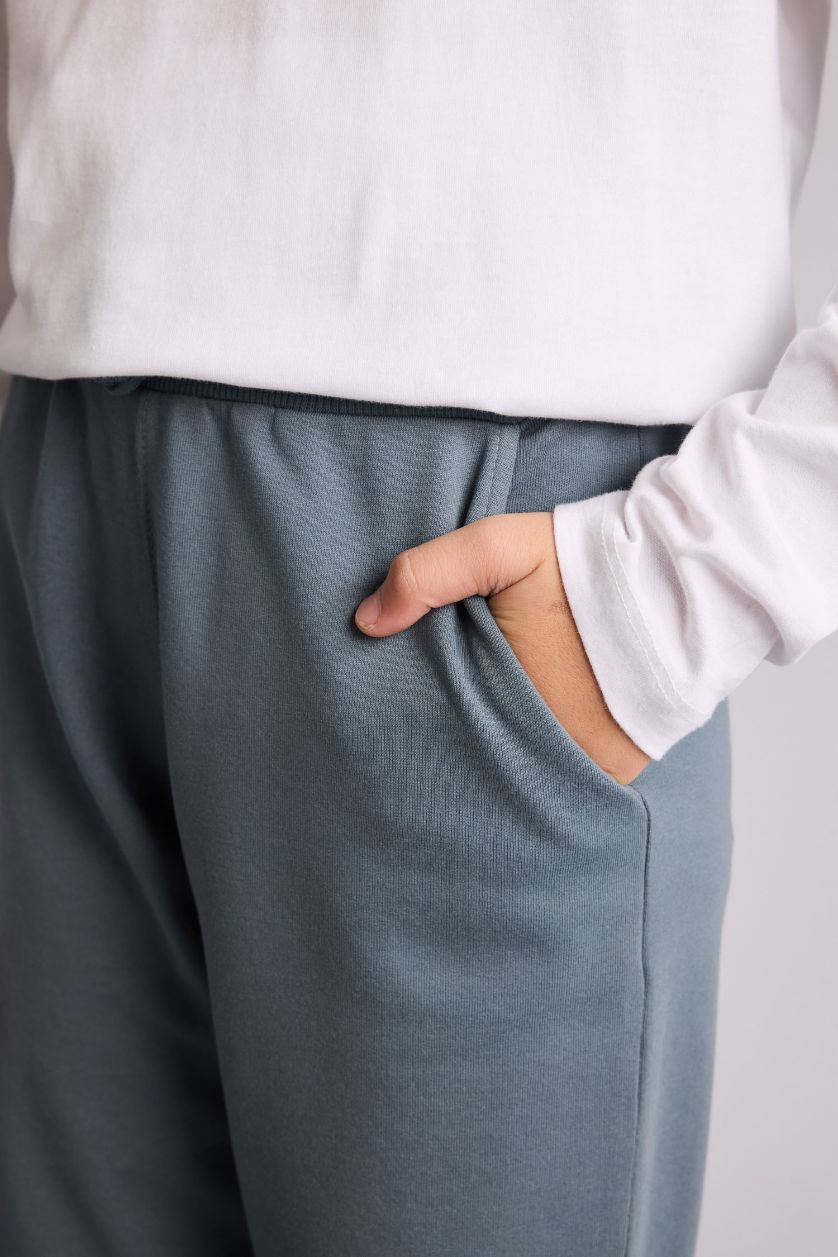 Erkek Çocuk - Genç Erkek Gri Regular Fıt Sweatshirt Kumaşı Pantolon Erkek Çocuk