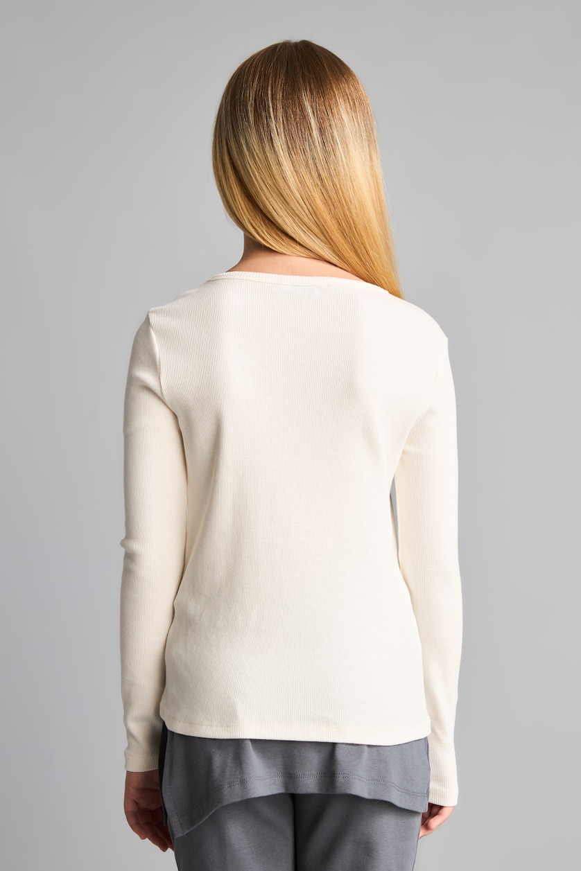 FILLES Écru T-shirt basique à col rond et manches longues Coupe slim pour fille