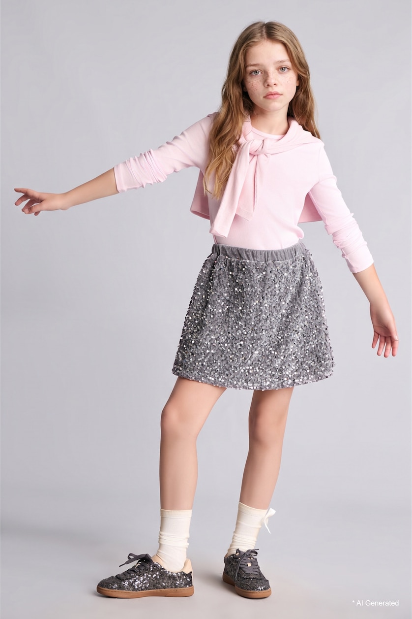 GIRLS & TEENS Light Pink Girl Slim Fit Neck Long Sleeve T-Shirt