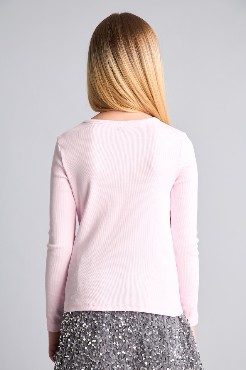 FILLES Rose Clair T-shirt à col noué à manches longues Coupe slim pour fille