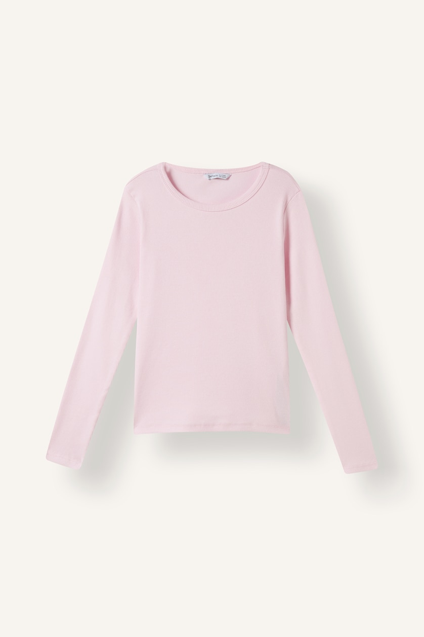 Young Girls - Teen Girls Light Pink Girl Slim Fit Neck Long Sleeve T-Shirt