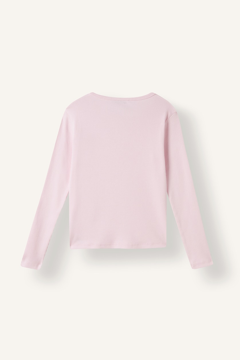 Young Girls - Teen Girls Light Pink Girl Slim Fit Neck Long Sleeve T-Shirt