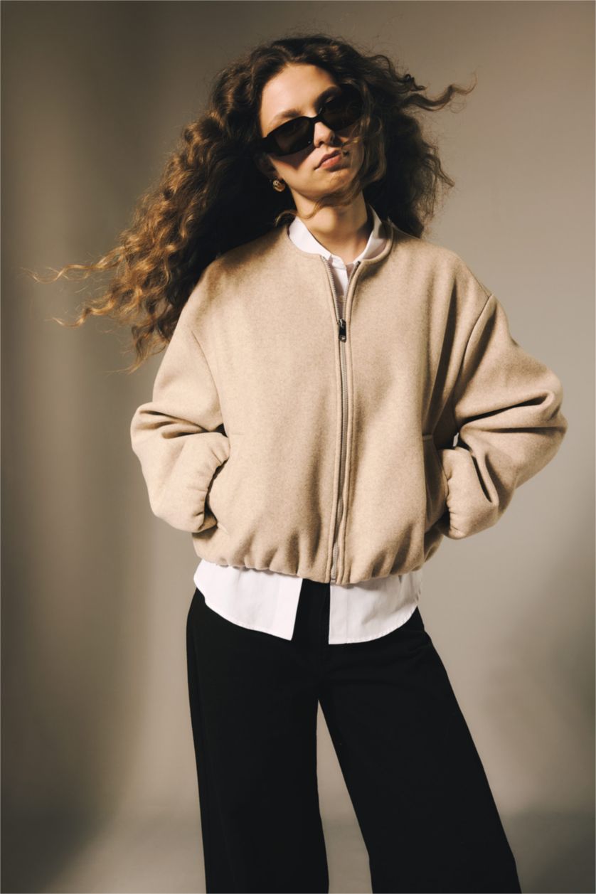 WOMAN Beige Regular Fit Cachet Jacket